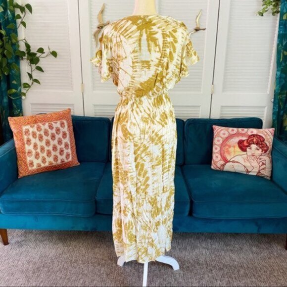 Gigio | Sunburst Golden Tie Dye Peek A Boo Slit Surplice Maxi Dress New 1X Plus - Picture 8 of 11